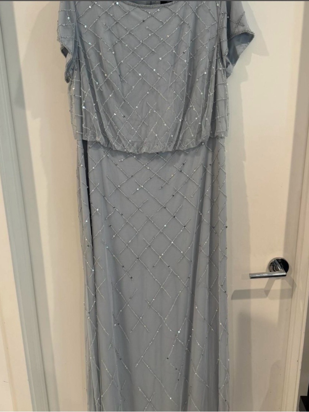 Adrianna Papell Silver-Beaded Light Blue Gown Dress